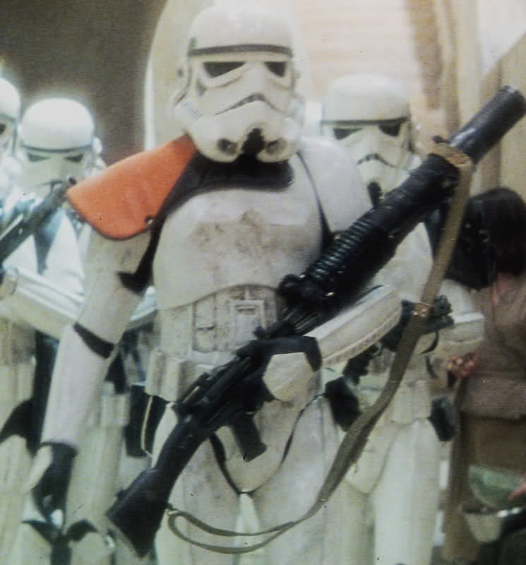 The Star Wars films famously used numerous World War II-era firearms as the basis for their futuristic weapons. Can you identify the real-life weapon used for the prop carried by this Imperial Stormtrooper?