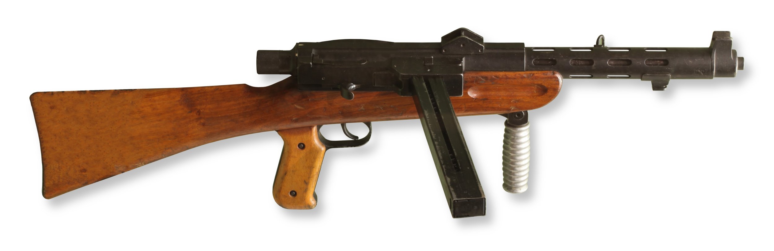 Can you identify this somewhat unusual-looking World War II-era submachine gun?